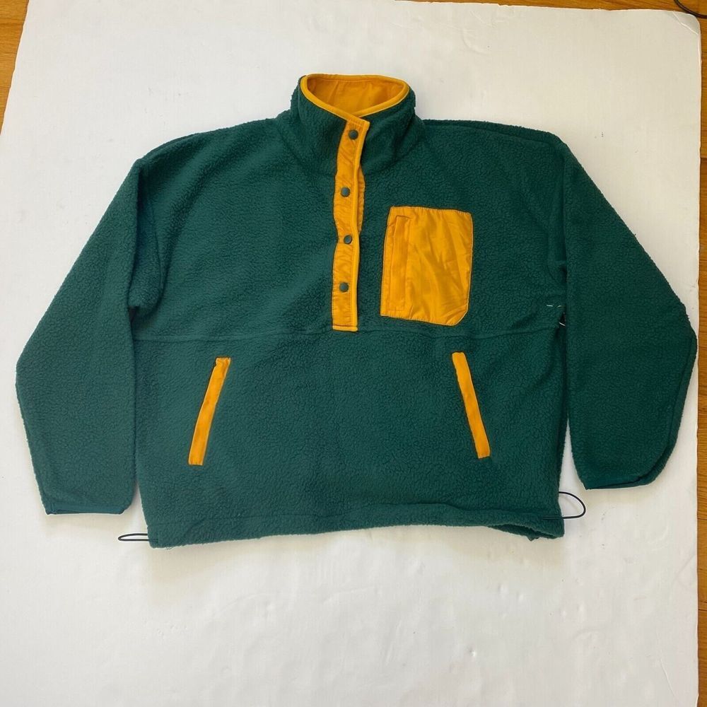 Wilo The Label Cozy Fleece Pullover, Boxy Fit, Quarter button front Green New - Picture 15 of 16